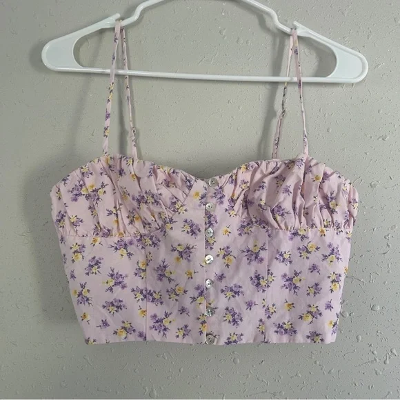 🦋 Zara Pink Floral Crop Top Summer Casual Medium Pastel - Picture 1 of 6